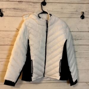 Women's White and Black Quilted Jacket